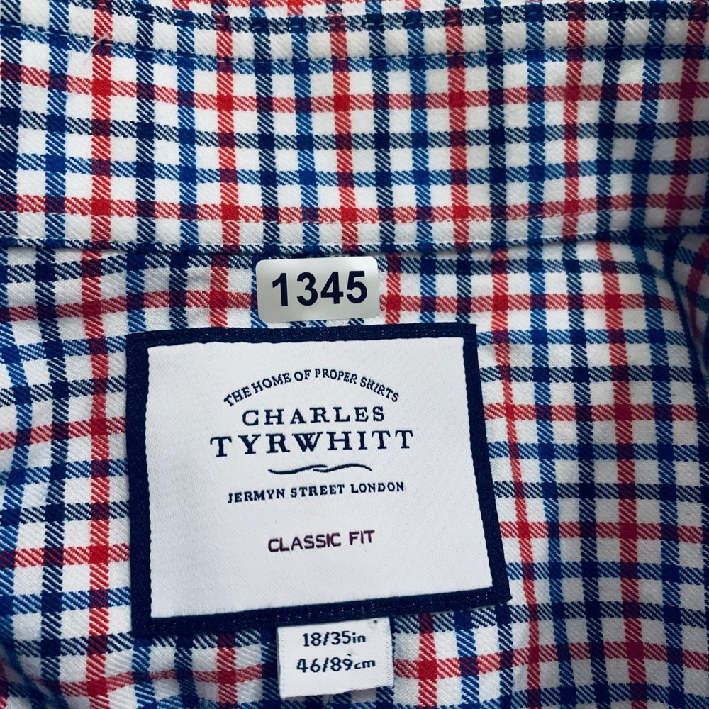 Charles Tyrwhitt Shirt Men's 18/35 Red Blue Check Long Sleeve Classic Fit Cotton - Picture 2 of 11